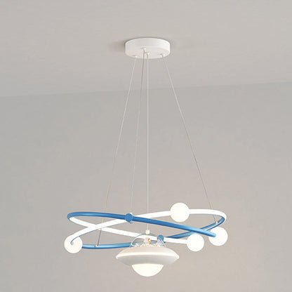 Contemporary Creative Crystal Planet Spacecraft Hardware Acrylic LED Pendant Light For Living Room