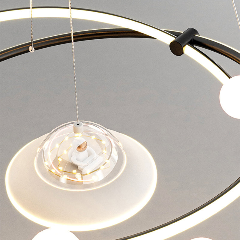 Contemporary Creative Crystal Planet Spacecraft Hardware Acrylic LED Pendant Light For Living Room