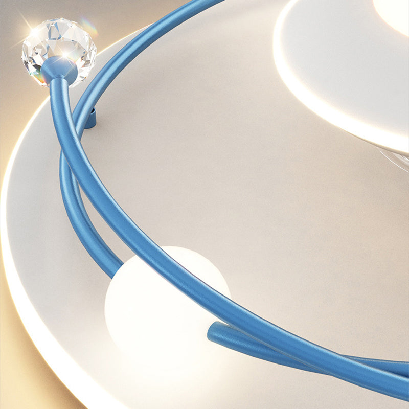 Contemporary Creative Crystal Planet Spacecraft Hardware Acrylic LED Pendant Light For Living Room