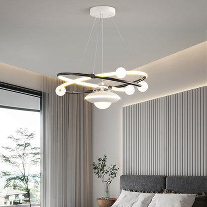 Contemporary Creative Crystal Planet Spacecraft Hardware Acrylic LED Pendant Light For Living Room
