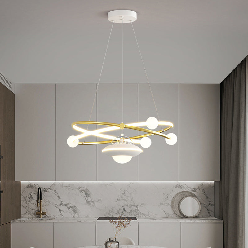 Contemporary Creative Crystal Planet Spacecraft Hardware Acrylic LED Pendant Light For Living Room