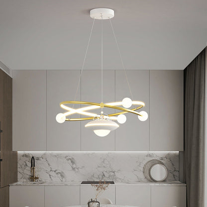 Contemporary Creative Crystal Planet Spacecraft Hardware Acrylic LED Pendant Light For Living Room
