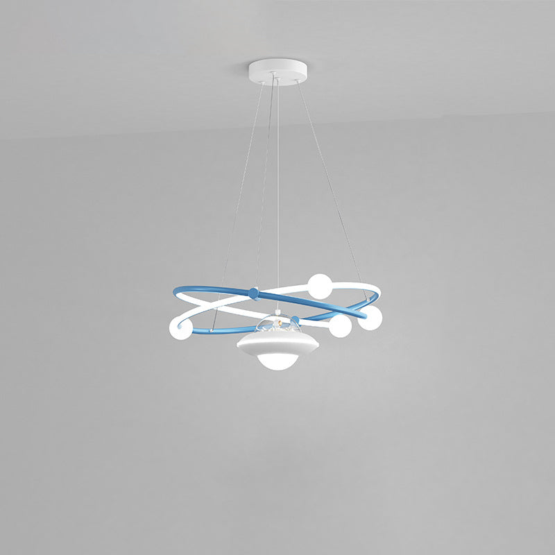 Contemporary Creative Crystal Planet Spacecraft Hardware Acrylic LED Pendant Light For Living Room