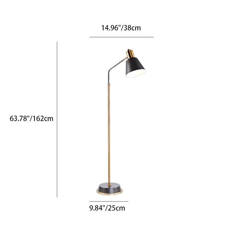 Contemporary Scandinavian Hardware Conical Shade 1-Light Standing Floor Lamp For Bedroom