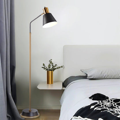 Contemporary Scandinavian Hardware Conical Shade 1-Light Standing Floor Lamp For Bedroom