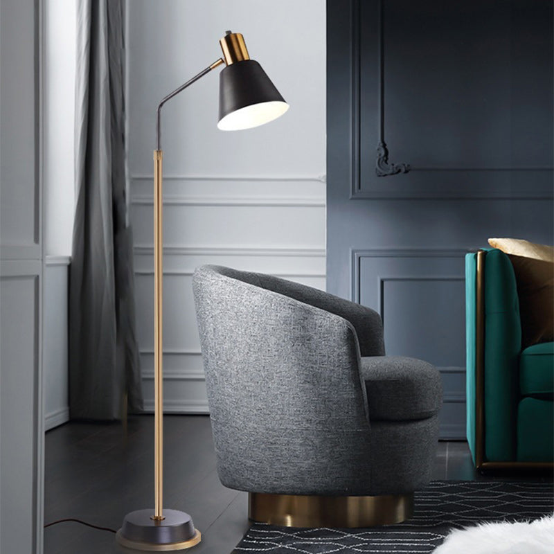 Contemporary Scandinavian Hardware Conical Shade 1-Light Standing Floor Lamp For Bedroom