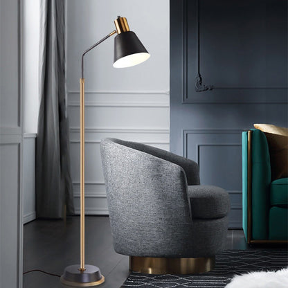 Contemporary Scandinavian Hardware Conical Shade 1-Light Standing Floor Lamp For Bedroom