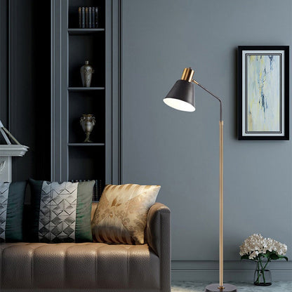 Contemporary Scandinavian Hardware Conical Shade 1-Light Standing Floor Lamp For Bedroom