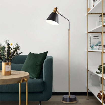 Contemporary Scandinavian Hardware Conical Shade 1-Light Standing Floor Lamp For Bedroom