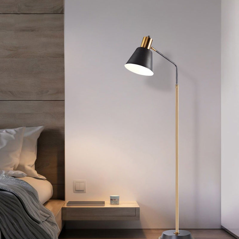 Contemporary Scandinavian Hardware Conical Shade 1-Light Standing Floor Lamp For Bedroom