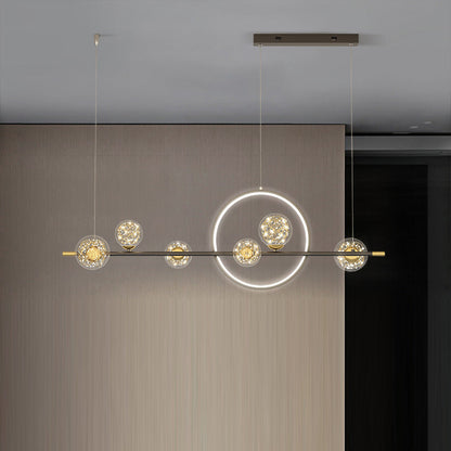 Contemporary Luxury Glass Ball Shade Silicone Long Strip LED Island Light Pendant Light For Living Room