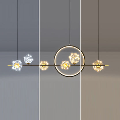 Contemporary Luxury Glass Ball Shade Silicone Long Strip LED Island Light Pendant Light For Living Room