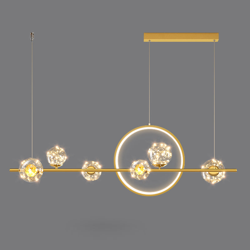 Contemporary Luxury Glass Ball Shade Silicone Long Strip LED Island Light Pendant Light For Living Room