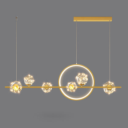 Contemporary Luxury Glass Ball Shade Silicone Long Strip LED Island Light Pendant Light For Living Room