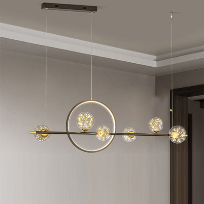 Contemporary Luxury Glass Ball Shade Silicone Long Strip LED Island Light Pendant Light For Living Room