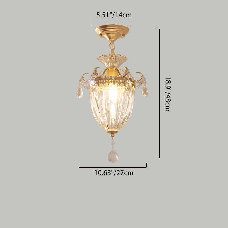 Contemporary Retro Glass Round Shade Crystal Iron 1-Light Pendant Light For Bedroom