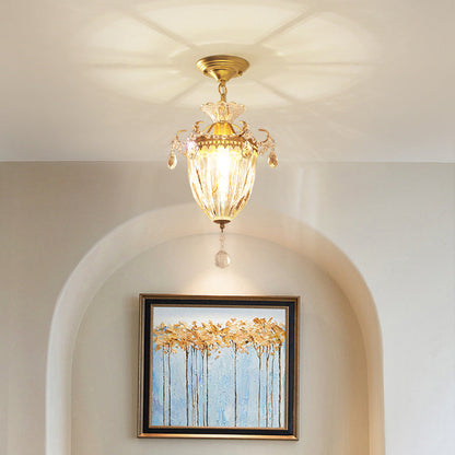 Contemporary Retro Glass Round Shade Crystal Iron 1-Light Pendant Light For Bedroom