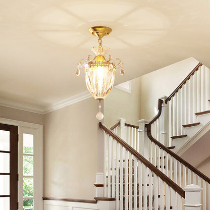 Contemporary Retro Glass Round Shade Crystal Iron 1-Light Pendant Light For Bedroom