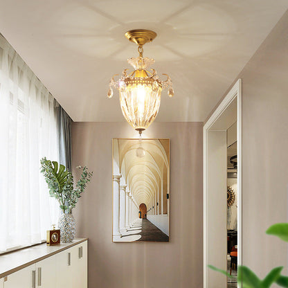 Contemporary Retro Glass Round Shade Crystal Iron 1-Light Pendant Light For Bedroom