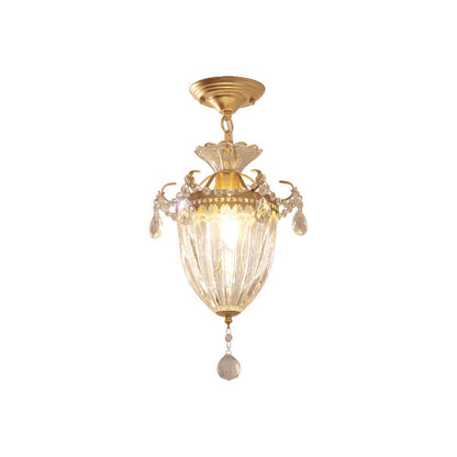Contemporary Retro Glass Round Shade Crystal Iron 1-Light Pendant Light For Bedroom