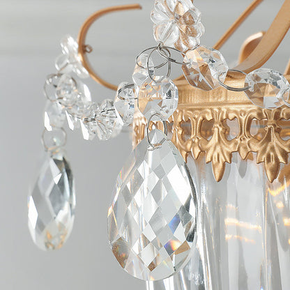 Contemporary Retro Glass Round Shade Crystal Iron 1-Light Pendant Light For Bedroom
