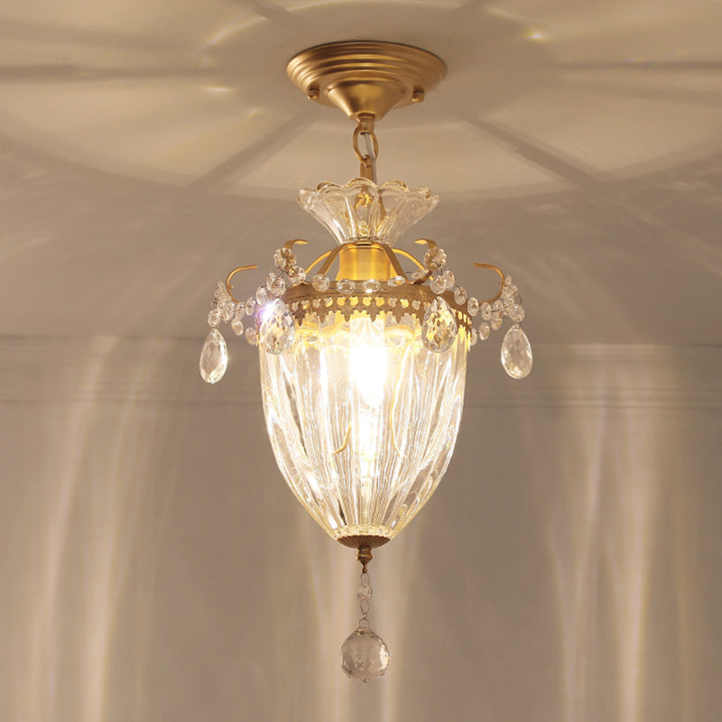 Contemporary Retro Glass Round Shade Crystal Iron 1-Light Pendant Light For Bedroom