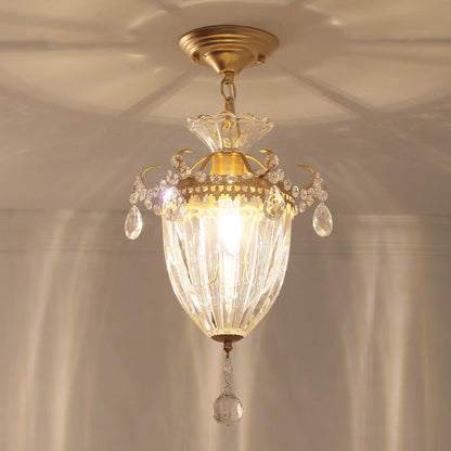 Contemporary Retro Glass Round Shade Crystal Iron 1-Light Pendant Light For Bedroom