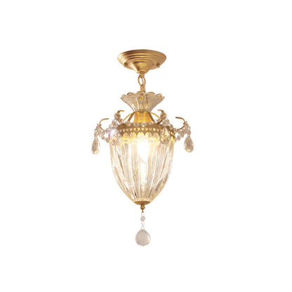 Contemporary Retro Glass Round Shade Crystal Iron 1-Light Pendant Light For Bedroom