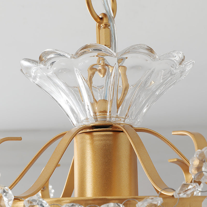 Contemporary Retro Glass Round Shade Crystal Iron 1-Light Pendant Light For Bedroom