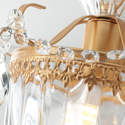 Contemporary Retro Glass Round Shade Crystal Iron 1-Light Pendant Light For Bedroom