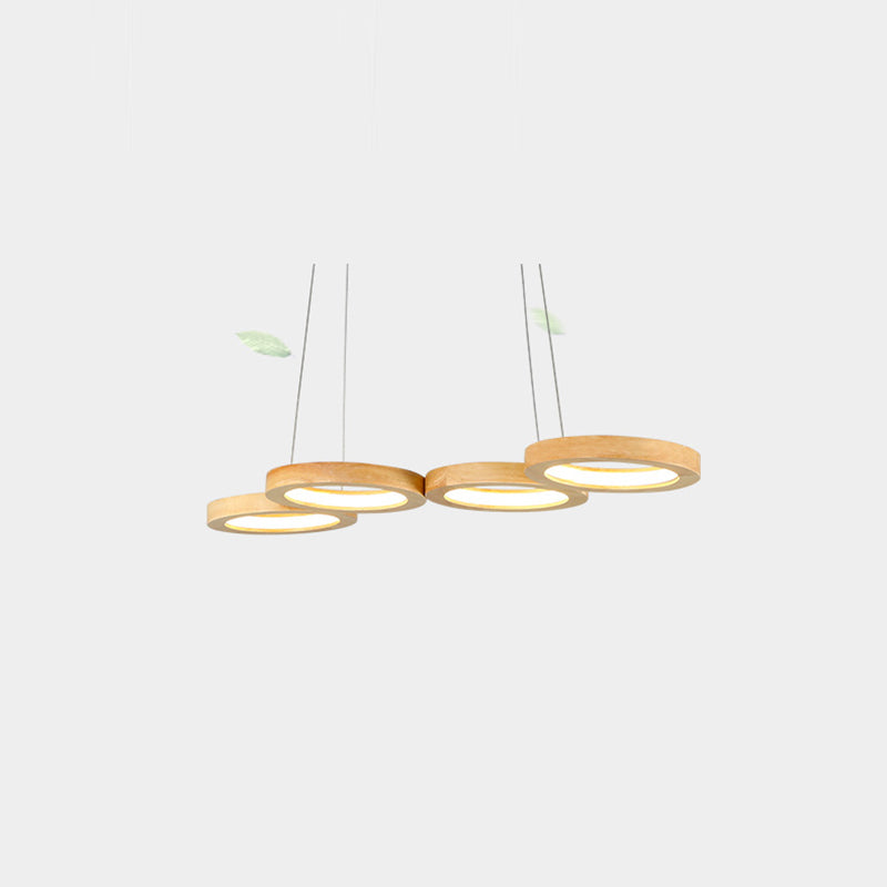 Traditional Japanese Solid Wood Geometry Circle Ring LED Chandelier Island Light For Living Room