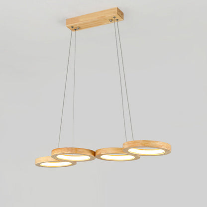 Traditional Japanese Solid Wood Geometry Circle Ring LED Chandelier Island Light For Living Room
