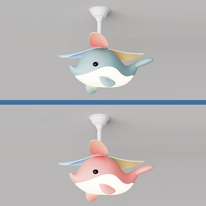 Contemporary Scandinavian Cartoon Whale Plane Iron Acrylic Shade ABS Fan LED Downrods Ceiling Fan Light For Bedroom