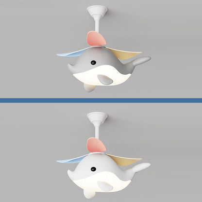 Contemporary Scandinavian Cartoon Whale Plane Iron Acrylic Shade ABS Fan LED Downrods Ceiling Fan Light For Bedroom