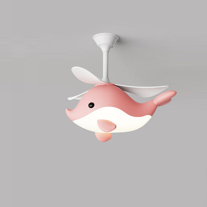 Contemporary Scandinavian Cartoon Whale Plane Iron Acrylic Shade ABS Fan LED Downrods Ceiling Fan Light For Bedroom