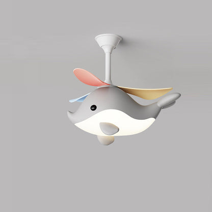 Contemporary Scandinavian Cartoon Whale Plane Iron Acrylic Shade ABS Fan LED Downrods Ceiling Fan Light For Bedroom