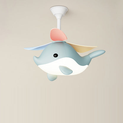 Contemporary Scandinavian Cartoon Whale Plane Iron Acrylic Shade ABS Fan LED Downrods Ceiling Fan Light For Bedroom