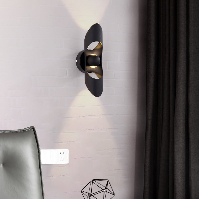 Modern Minimalist Cylinder Hollow Aluminum Up And Down Illuminated LED Wall Sconce Lamp For Bedroom