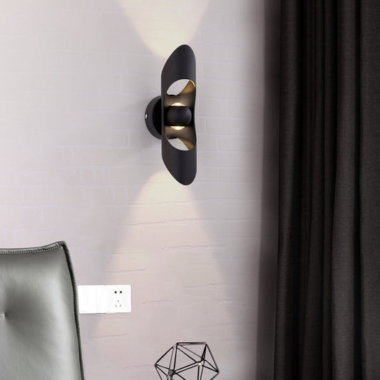 Modern Minimalist Cylinder Hollow Aluminum Up And Down Illuminated LED Wall Sconce Lamp For Bedroom