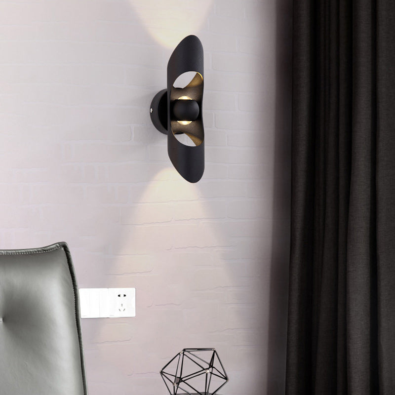 Modern Minimalist Cylinder Hollow Aluminum Up And Down Illuminated LED Wall Sconce Lamp For Bedroom