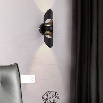 Modern Minimalist Cylinder Hollow Aluminum Up And Down Illuminated LED Wall Sconce Lamp For Bedroom