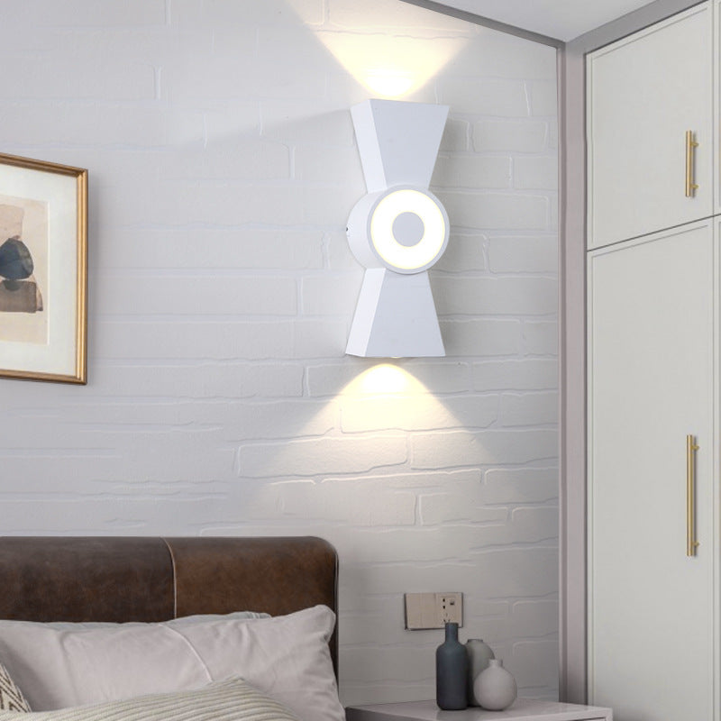 Modern Minimalist Aluminum Hourglass Shade Up And Down Illuminated LED Wall Sconce Lamp For Bedroom