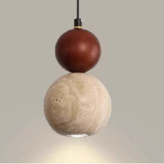 Contemporary Retro Travertine Globe Ball Shade Wood 1-Light Pendant Light For Bedroom