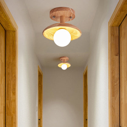 Traditional Japanese Wood Grain Glass Ball Shade 1-Light Semi-Flush Mount Ceiling Light For Living Room
