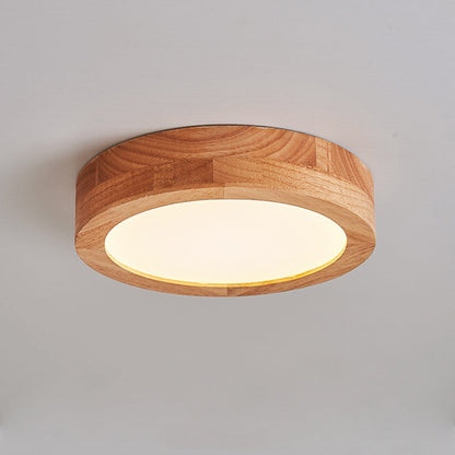 Traditional Vintage Wood Grain Cylinder Acrylic LED Flush Mount Ceiling Light For Living Room
