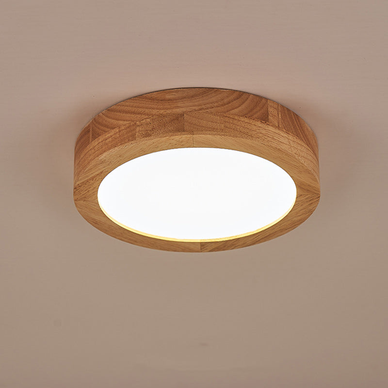 Traditional Vintage Wood Grain Cylinder Acrylic LED Flush Mount Ceiling Light For Living Room