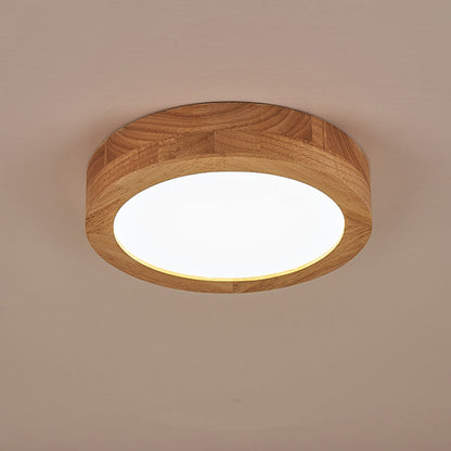 Traditional Vintage Wood Grain Cylinder Acrylic LED Flush Mount Ceiling Light For Living Room