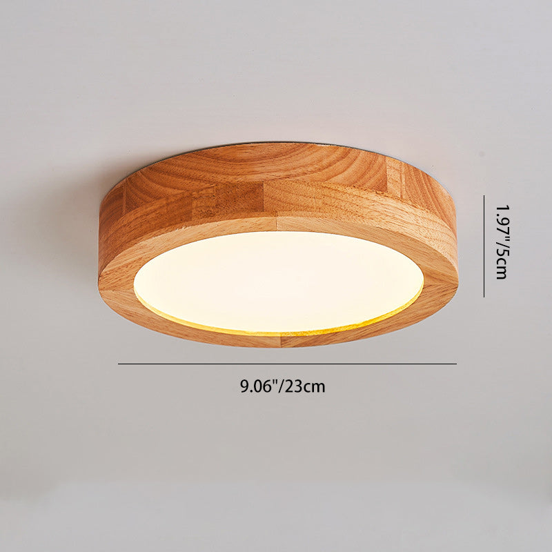 Traditional Vintage Wood Grain Cylinder Acrylic LED Flush Mount Ceiling Light For Living Room