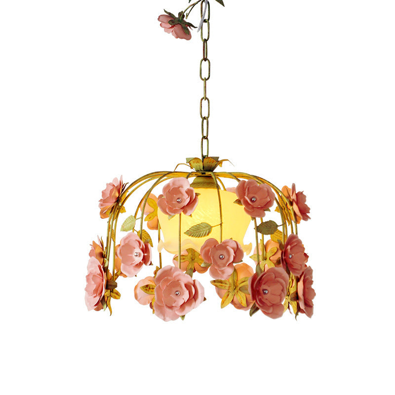 Modern Art Deco Hardware Flower Decoration Glass Shade 1-Light Pendant Light For Bedroom
