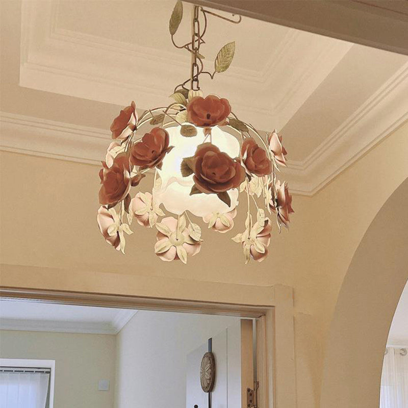 Modern Art Deco Hardware Flower Decoration Glass Shade 1-Light Pendant Light For Bedroom
